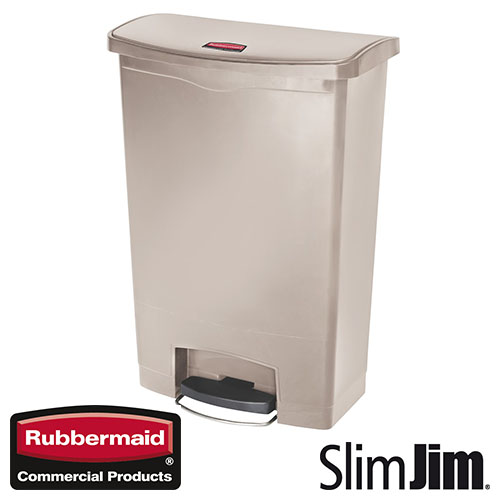 Afvalbak Slim Jim Front Step On container Rubbermaid 90 liter beige1